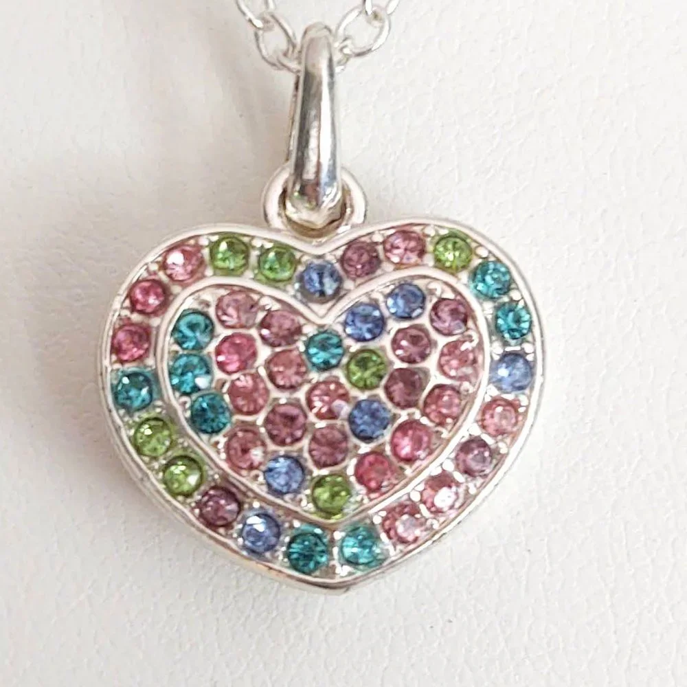 Pastel multi color crystal heart pendant necklace